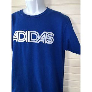 Adidas Sz LARGE Blue Go-To Tee T-Shirt Men's S/S Spellout Logo Cotton VGUC